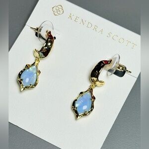 Kendra Scott Adriana Gold Scalloped Huggies in Sky Blue Iridescent Abalone